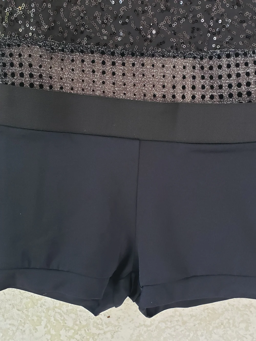 Weissman Girls  Black Sequin‎ Mesh Long-Sleeve Bodysuit Size LC Dancewear